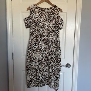 Animal Print Calvin Klein Cold Shoulder Dress - Size 14 - GUC